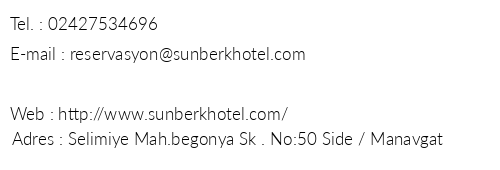 Sunberk Otel telefon numaralar, faks, e-mail, posta adresi ve iletiim bilgileri